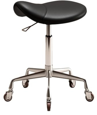 FXLUHAY Sgabello da sella, sgabello da sedia in pelle con ruote, altezza regolabile e capacità di carico di 330 libbre for casa, ufficio, negozio(Black)