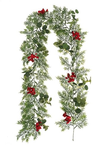 GIBZ Guirlande de Noël Artificielle Vert Hiver Aiguilles de Pin Décoration Table Faux Lierre pour Extérieur Intérieur