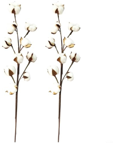 Ramas de flores artificiales de algodón, 2 unidades, tallos florales secos realistas de 58 cm para decoración rústica del hogar, centros de mesa de boda y arreglos de jarrones