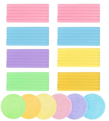 96 Pcs 8cm Compressed Face Sponges, 6 Colors Facial Sponges for Men Women, Portable Strip Shaped Compressed Makeup Sponge for Facial Cleanning Makeup Remover Massage Travel Home Use