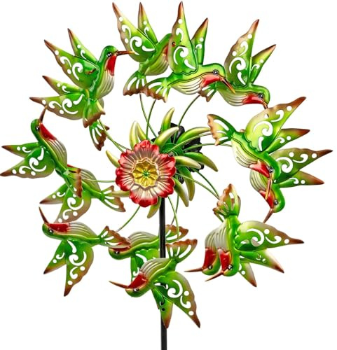 formano Moulin à vent colibri de jardin en métal multicolore à roulement à billes Ø 47/131 cm Moulin à vent anti-oiseaux avec piquet de jardin solide Décoration de jardin résistante aux intempéries
