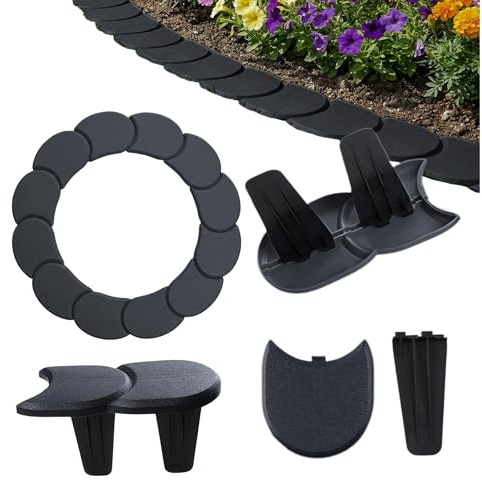 BirnePower Palisade Rasenkante 3,8m Anthrazit (32 Module) – Flexible Beetumrandung aus PP Kunststoff, IPAK1 Garten-Palisade wetterfest & UV-beständig, Beeteinfassung mit Bodendorn (Höhe 11,5 cm)