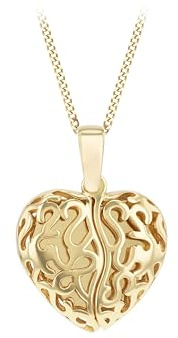 Tuscany Silver Damen-Halskette aus Sterlingsilber, filigranes Herz, offener Flügel, mit Gelbgold vergoldet, 25 feine Erbskette, 46 cm