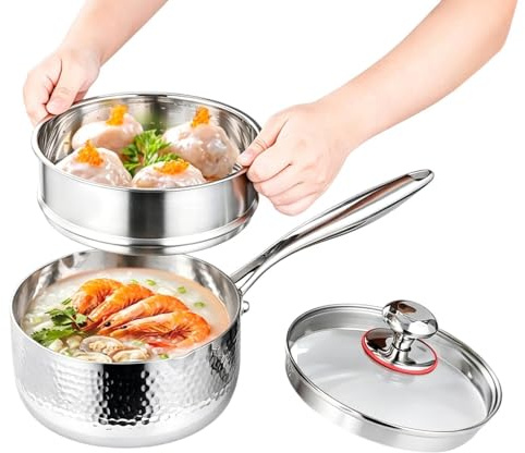Såskastrull med lock i rostfritt stål Non-Stick Rostfritt Stål Med Hällpip