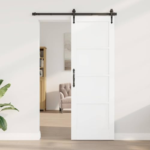 mzdioop Interior Door White Plywood 73.5 x 211 cm Sliding Door Pine Wood Solid Space Saving Door for Hallway Home Renovation with Assembly and Versatile Application