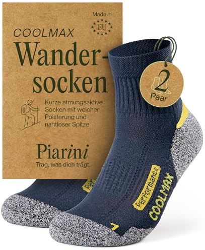 Piarini 2 par Coolmax vandringsstrumpor utomhusstrumpor funktionssockor kort – svart antracit blå bensrol – st. 35-38 39-42 43-46 47-50