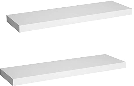 WOLTU 2X Wandregal Wandboard Bücherregal Regale für Deko Wandablagen aus MDF Holz, 2er Set Hängeregal Weiss, 80x23x3,8cm RG9318ws-2