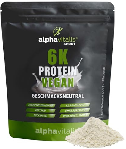 PROTEIN PULVER VEGAN ohne Süßungsmittel pflanzlicher Eiweiß Shake Neutral | 6K Mehrkomponentenprotein mit 82,9% Eiweiß - zuckerfrei fettfrei - ideal zum Trinken, Kochen & Backen - Eiweißpulver vegan