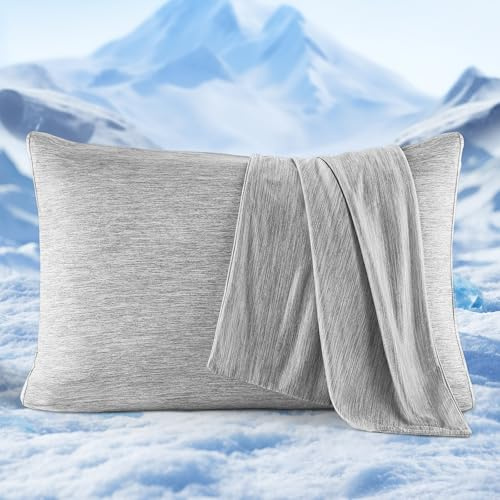 Elegear 2er Kühlender Kissenbezug 50x75cm, Japanische Arc-Chill Q-Max>0,43 Kühlfaser mit 100% Baumwolle Kopfkissenbezug Atmungsaktive Superweiche Kissenhülle mit Reißverschluss Kissenbezüge Grau