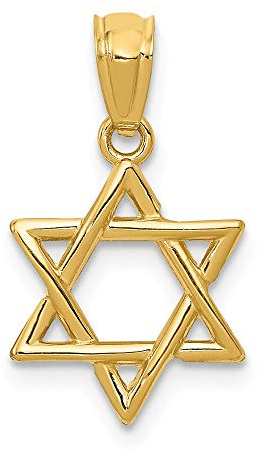 Solid 14k Yellow Gold Star of David Lucky Jewish Pendant Charm - 20mm x 12mm