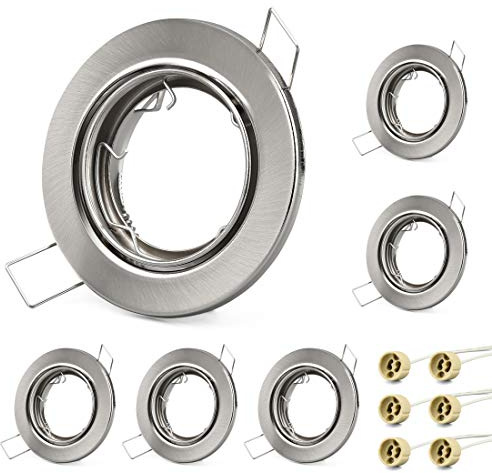 KYOTECH Einbauleuchten Rahmen GU10 6er Set Led Spot Einbaurahmen Schwenkbar Rund Nickel gebürstet, Einbauspots Einbauleuchten für Halogen Leuchtmittel LED-Modul MR16, inkl. GU10 Fassung für 230V