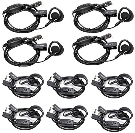 Retevis RT668 Oreillette Talkie Walkie, 2 Pin, Compatible RT24 RT27 RT21 Baofeng UV-5R Plus BF-888S Combogame Radioddity GA-2S, Écouteur d'oreille, Casque de Sécurité (10 pcs)