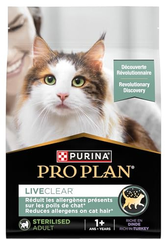 PURINA PRO PLAN | Liveclear| Croquettes pour Chat Adulte Stérilisé | Réduit activement les allergènes présents dans les poils de chat | Riche En Dinde | Sac | Lot de 2,8Kg