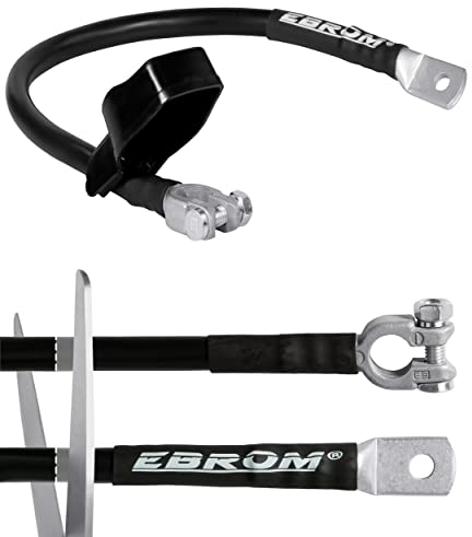 EBROM Batteriekabel - Kabel Massekabel Polklemme Minus (-) mit Schutzkappe 16 mm² schwarz, fest verpresst, 30 cm bis 10 m, Ringösen/Kabelschuhe M6/M8/M10/M12 16mm2 (16 mm2) 70 cm + DIN Kabelschuh M6