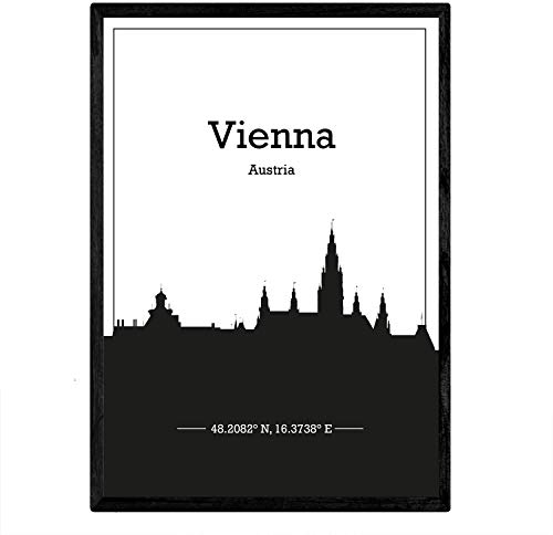 Nacnic Poster mit Karte von Wien - Österreich. Skyline Blätter mit Städten in Europa mit schwarzen Schatten. A4-Format