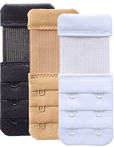 YARBAR Women's Bra Extenders 2 Hook Soft Stretchy Bra Strap Extension Comfortable 3PCS (Black, White, Nude, 2 Hook 1.9cm(3/4 inch))