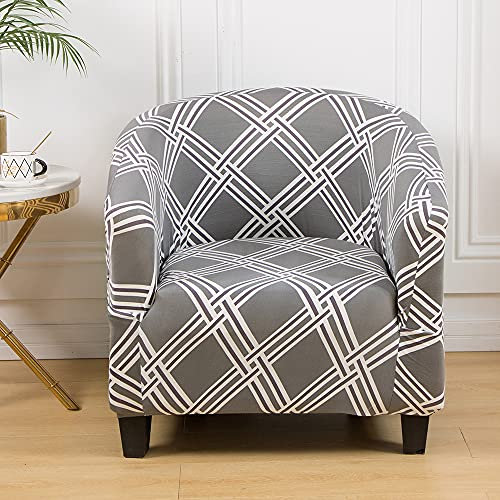 Bestenrose Sesselschoner SesselüBerwurf Elastisch Stretch Bedruckte Sesselhusse FüR Cafe Stuhl Clubsessel Stretch Husse SofaüBerwurf (Schwarz-Weiß-Gitter-2)