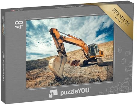 puzzleYOU: Puzzle 48 Teile „Nahaufnahme eines Industriebaggers auf Einer Baustelle“ – aus der Puzzle-Kollektion Bagger