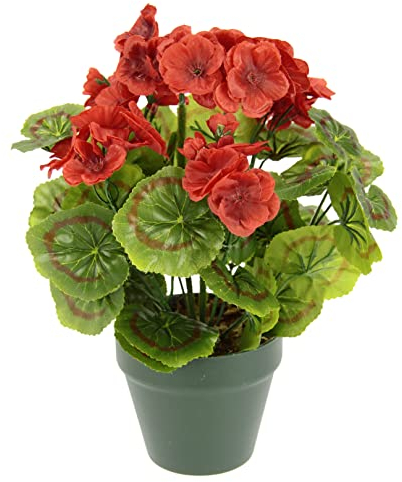 Geranio Artificial en Maceta, Planta de Interior con Flores de Seda para Balcón, Mesa y Decoración de Cama - 090128R
