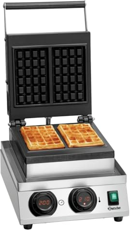 Bartscher Waffeleisen MDI 1BW-AL für Brüsseler Waffeln, mit Digital-Anzeige, Timer und Signalton, fest montierte Platten, Edelstahl, 230 V