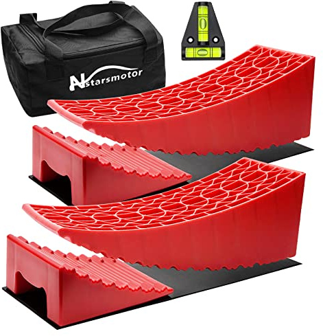 Nstarsmotor Camper Leveler 2 Pack for Travel Trailers with RV Curved Levelers, Support Two Axles, Up to 35,000lbs, Upgraded Anti-Slip Texture Design RV Leveling Blocks for Fifth Wheels