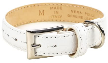 Hunde-Halsband »Kroko-Optik«, Leder, Handmade in Italy (20 cm - 27 cm, Weiß)