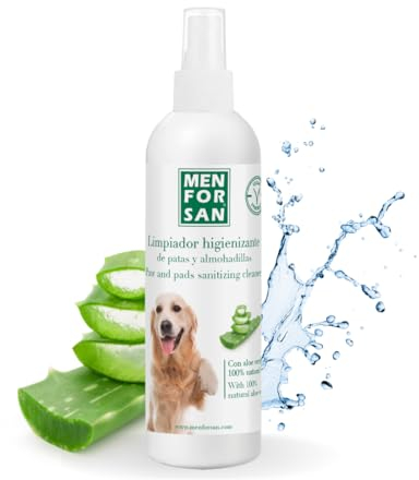 MENFORSAN Pfoten- und Ballenreiniger für Hunde | Hygiene beim Betreten von Sofa und Bett | Spray für Jede Rasse | Mit 100% natürlicher Aloe Vera | Veganes Produkt | 125 ml