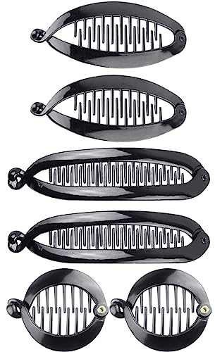 PLABBDPL 6 pinzas para el pelo de cola de pez de plátano francés, peines redondos flexibles para cola de caballo, accesorios para el cabello para mujeres y niñas (negro)