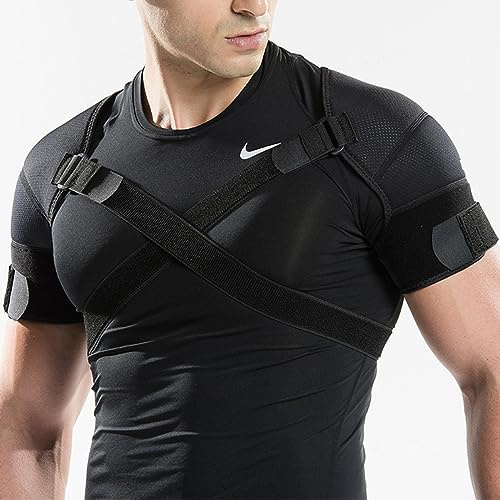 EvAnem Supporto a spalla per entrambe le spalle, supporto a spalla regolabile per uomini e donne, supporto a spalla con cinghie incrociate a doppia benda per alleviare il dolore e prevenire lesioni