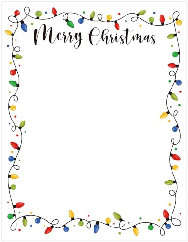 80Pcs Christmas Stationery Paper Colorful Xmas Light Bulb Border Letterhead Decorative Writing Paper Letter for Notes Greeting Cards Invitations Office School Printing, 8.5 x 11 In
