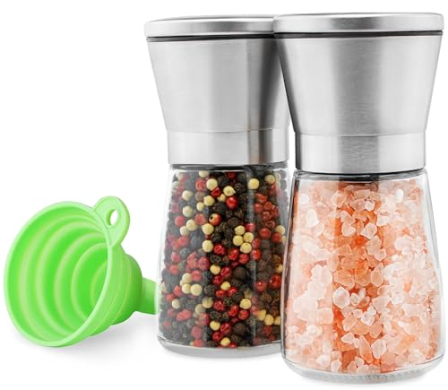 M Jingmei Moulin à Poivre Ensemble de Deux Broyeurs à Sel et Poivre, Broyeur à Poivre et Épices Noir Manuel Réutilisable, Vase à Sel de Mer pour Cuisine, Couvercle en Acier Inoxydable