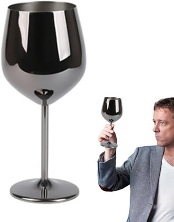 Qumiuu Bicchiere da Vino in Acciaio Inossidabile, Bicchieri da Vino Alti - Calici da Vino con Stelo in Metallo,Bicchiere elettrolitico per Bar, Famiglia, Ristorante e Hotel