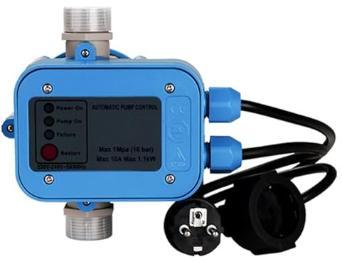 Ikodm Druckschalter für Pumpensteuerung, Druckwächter 10bar mit Kabel, Durchflusswächter, automatisches Ein- und Ausschalten, für Gartenbewässerung, Hauswasserwerk, blue