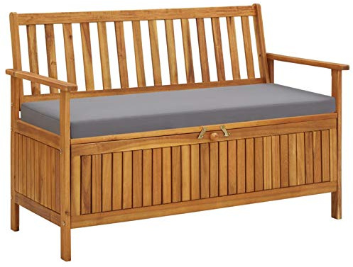 Rantry Gartenbank Kissenbox mit Stauraum Gartenbank Truhenbank Holzbank Sitzbank Parkbank Möbel Garten Bank Truhenbank Gartenmöbel Balkonmöbel 120 cm Massivholz Akazie