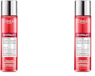 L'Oréal Paris Peeling Toner Mit 5% Glykolsäure Für Einen Strahlenden Glow, Gesichtstoner Für Ein Sanftes Peeling Und Gemilderte Pigmentflecken, Revitalift Peeling Toner, 1 X 180 Ml (Packung mit 2)