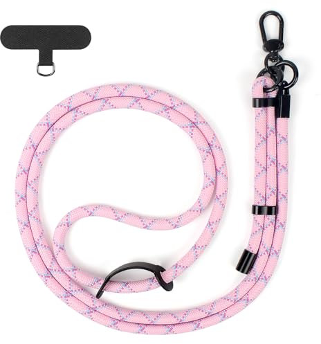 Gzerma Universal Cell Phone Lanyard Adjustable Nylon Neck Strap Crossbody Thick Rope Lanyard Spacer, with Ultra Thin Patch, Pink-adjustable Lanyard, 7 mm