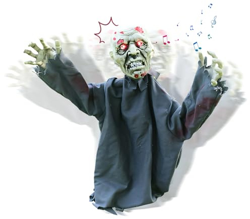 Zombie Halloween Dekoration, Leuchtender Zombie Groundbreaker Animiert, mit Gruseligem Sound und Zitternder Körper, Sound-Induktion, Outdoor, Innenhof, Gartendekoration (Blau, 75 * 100 * 19cm)
