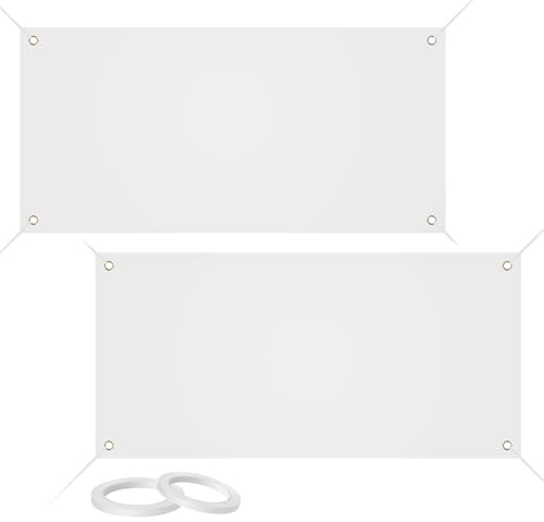 2stk Großes Leeres Banner, 180 x 60cm Geburtstagsbanner Blanko Banner Weiß Zum Bemalen Lang Leinwand Personalisiert Fahnen mit 10m Hängendem, Selbst Gestalten für Partyfeiern DIY