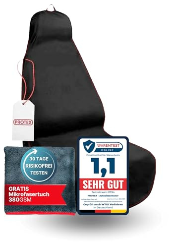 PROTEX© Sitzschoner für Autositze - [Testsieger 2025] Werkstattschoner - Rutsch- und wasserfestes, schmutzabweisendes Oxford-Material - Ideale Passform - schwarz mit roten Nähten (1 Stück)