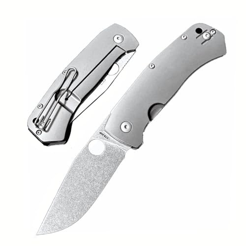 Pocket folding neck knife aus TC4 titan, EDC Outdoor messer survival, Premium taschenmesser Titanlegierung Klappmesser Kleine handliche werkzeug D2 stahl messer scharfes tanto multitool silber clip