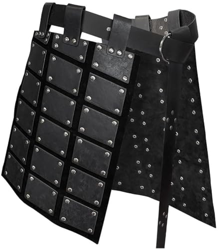 GORGECRAFT Mittelalterliche Oberschenkelrüstung Aus Kunstleder Im Retro Doppelseitig Wikinger Bein Und Taillenpanzerung Mit Gürtel Söldnerritter Rockrüstung Für LARP Halloween Cosplay Kostüm Schwarz