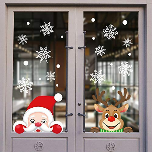 Weihnachten Aufkleber Fenster 147 Stück Selbstklebend Fensterdeko, Doppelseitige Wiederverwendbare Statisch Haftende PVC Aufkleber für Glasfenster Weihnachten Dekoration