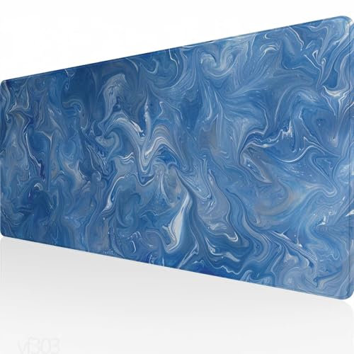 Mauspad XXL 800x300x3mm, Gaming Mauspad Blau Mousepad Groß, Schreibtisch Unterlage Marmor Motiv, WassXerdicht Desk Mat, Mouse Pad mit Vernähte Kanten, Verbessert Präzision und Geschwindigkeit YF-303