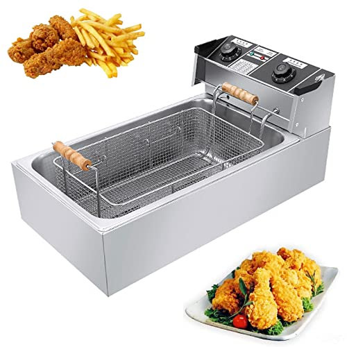Freidora eléctrica de 3200 W, freidoras de Acero Inoxidable de 22 L con Temperatura Ajustable de 50-300 °C, Corte de Seguridad, Cesta extraíble fácil de Limpiar para encimera Comercial