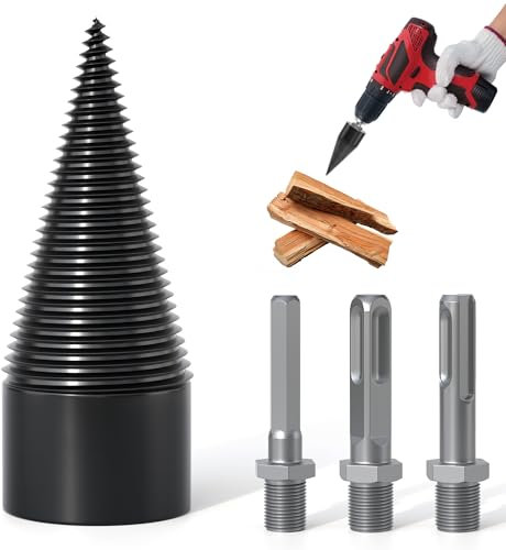 APIOLO Wood Splitter Drill Bit-3 Drilling Handles, Log Splitter Drill with 38MM Cones for Heavy Duty Detachable, Firewood Drill Bit Set Suitable for Family Heating, Camping, Woodworking