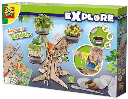 SES Creative 25202 - Baumhaus-Anzuchtset aus Holz - Kräuter Anpflanzen - Mit Spielfiguren und 3D-Baum aus Holz - Spielen und Lernen - Für Kinder ab 5 Jahren