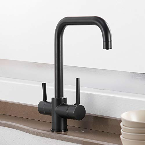 Filtre à eau en laiton pour robinet de cuisine - Purificateur d'eau potable noir pour évier de cuisine - Robinet mitigeur avec filtre - Robinet d'évier de cuisine - Grue