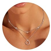 ALEXCRAFT Double Stackable Layered Chain with Zirconia Necklace for Women | Hypoallergenic Silver/14K Goldplated Adjustable Necklace Layered Chains with CZ Zirconia Heart Circle Ball Pendant Necklaces