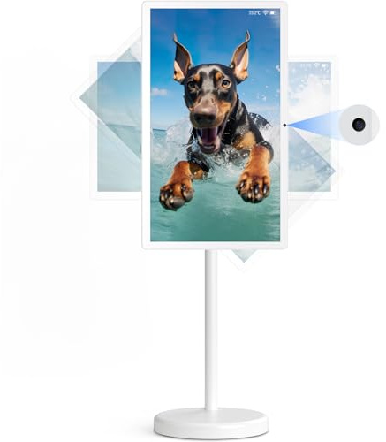 cooboom 22-Inch Portable TV on Wheels, 1080p Portable Touch Screen Monitor, Android13, Full Swivel Rotation, Built-in 13MP Camera, Built-in Battery(6-8H), 6+128G