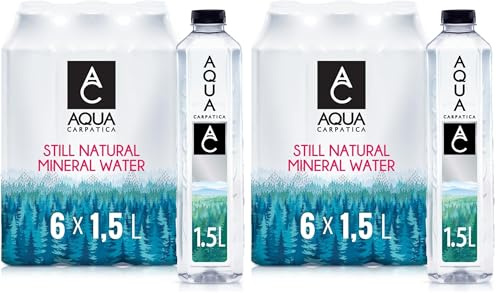 AQUA CARPATICA 1.5L x 12 (6x2) Still Water Premium Natürliches Mineralwasser, Mit Natürlichen Elektrolyten, 100% Recycelbar, BPA Frei, Ohne Kohlensäure, Perfekt für die Zubereitung von Babynahrung
